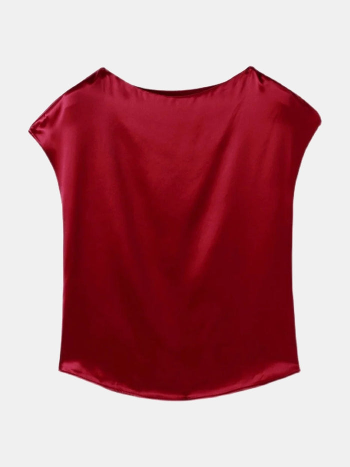 Blusa de satén burdeos
