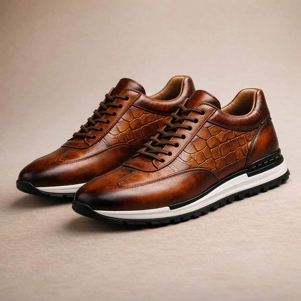 Zapatillas bajas de piel Davenport en marrón intenso, vista lateral