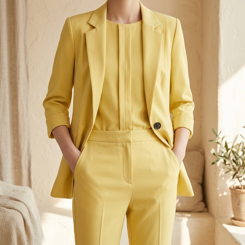 Traje Refined en amarillo mantequilla, vista de cuerpo entero