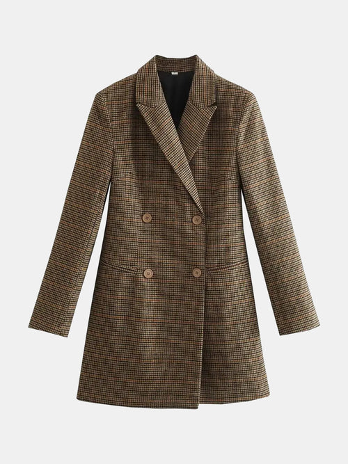 Abrigo blazer de cuadros marrón cruzado