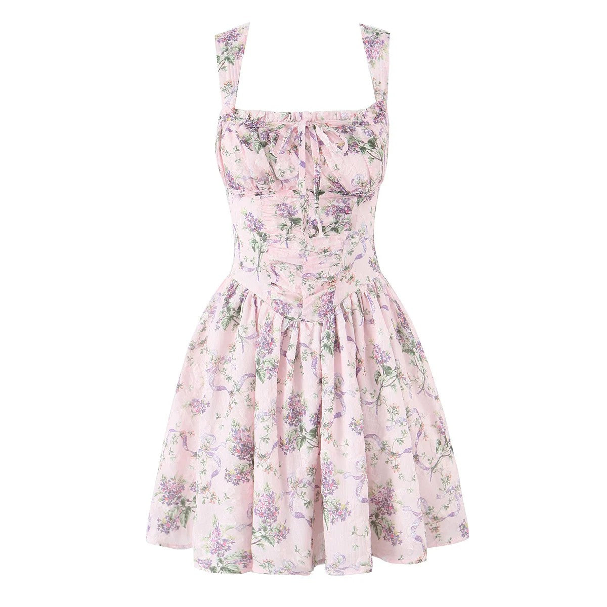 Vestido corto Bellami de flores rosa, vista frontal