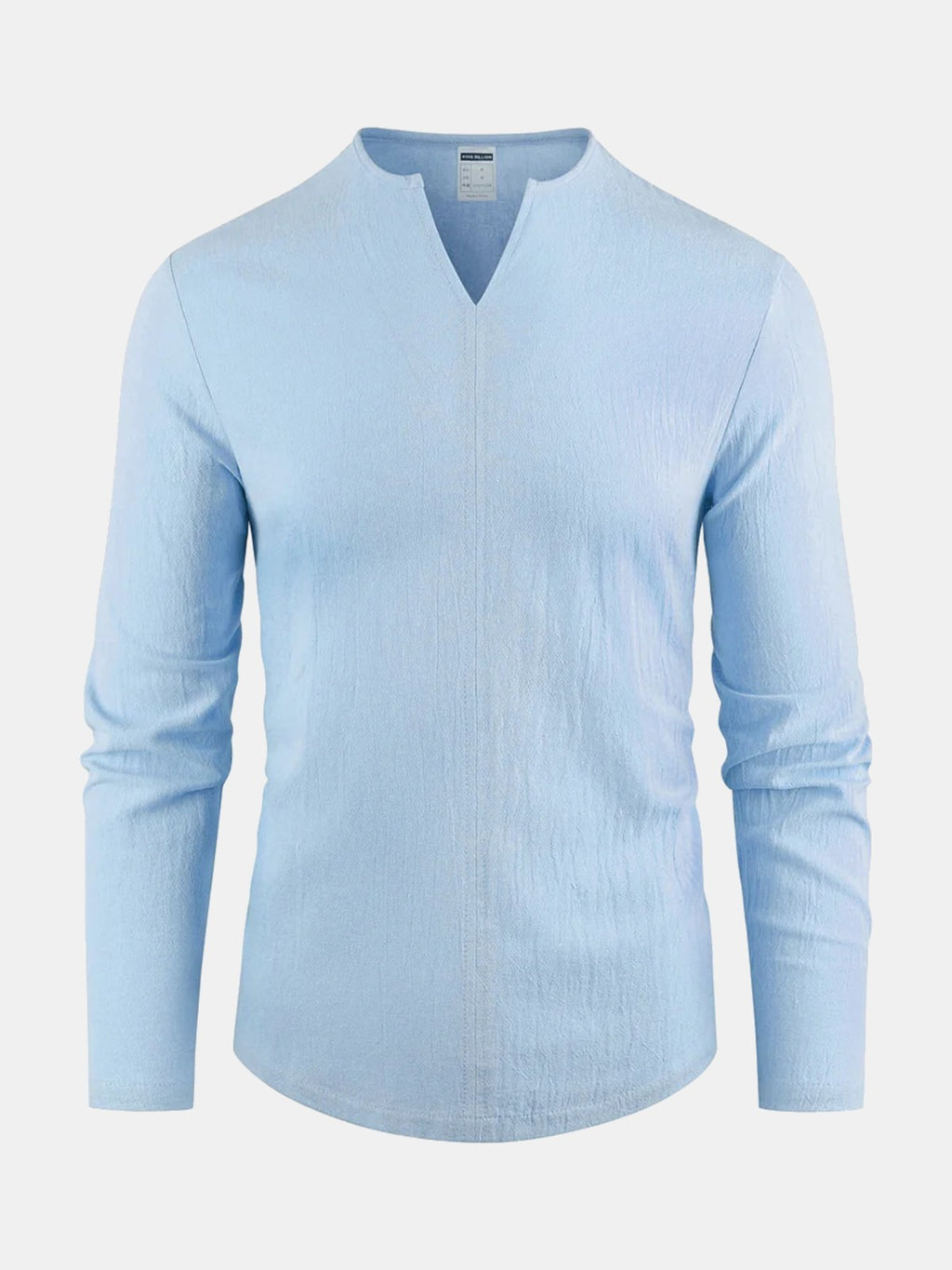 Camiseta de lino con cuello de pico azul claro