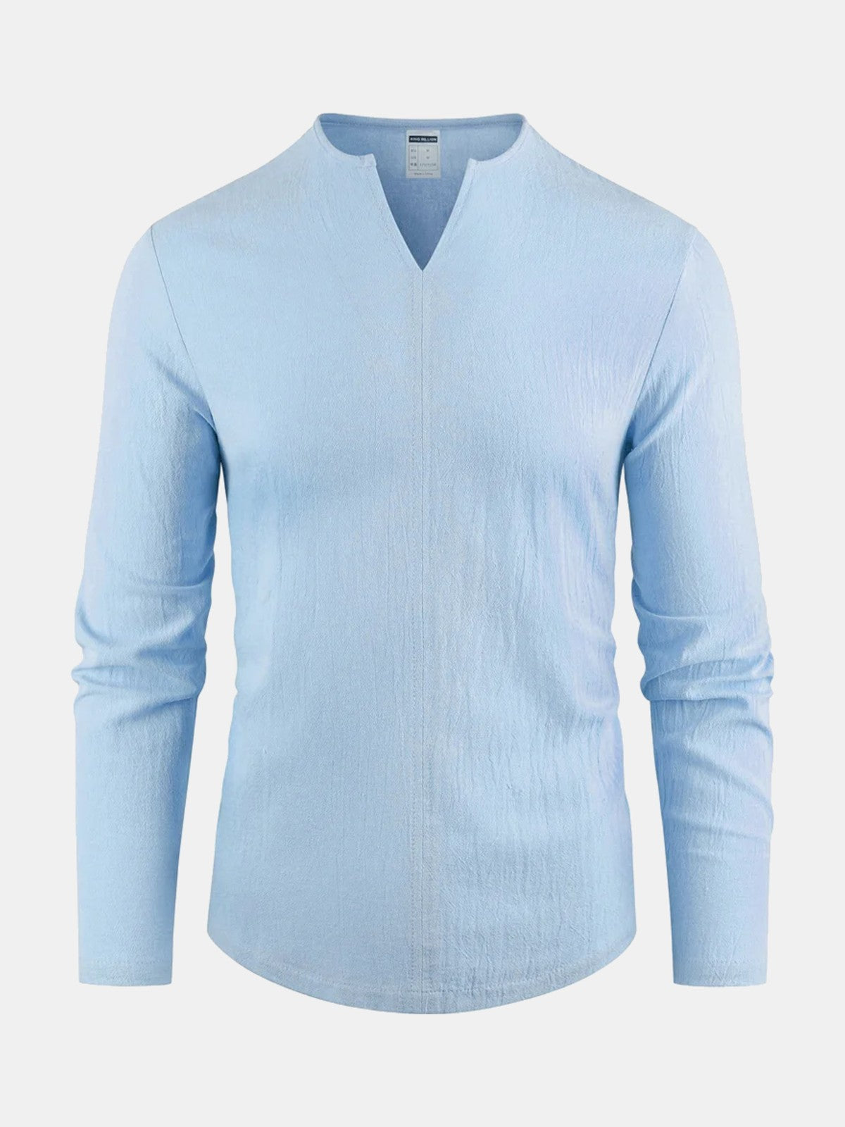Camiseta de lino con cuello de pico azul claro