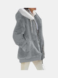 Chaqueta de pelo gris con capucha