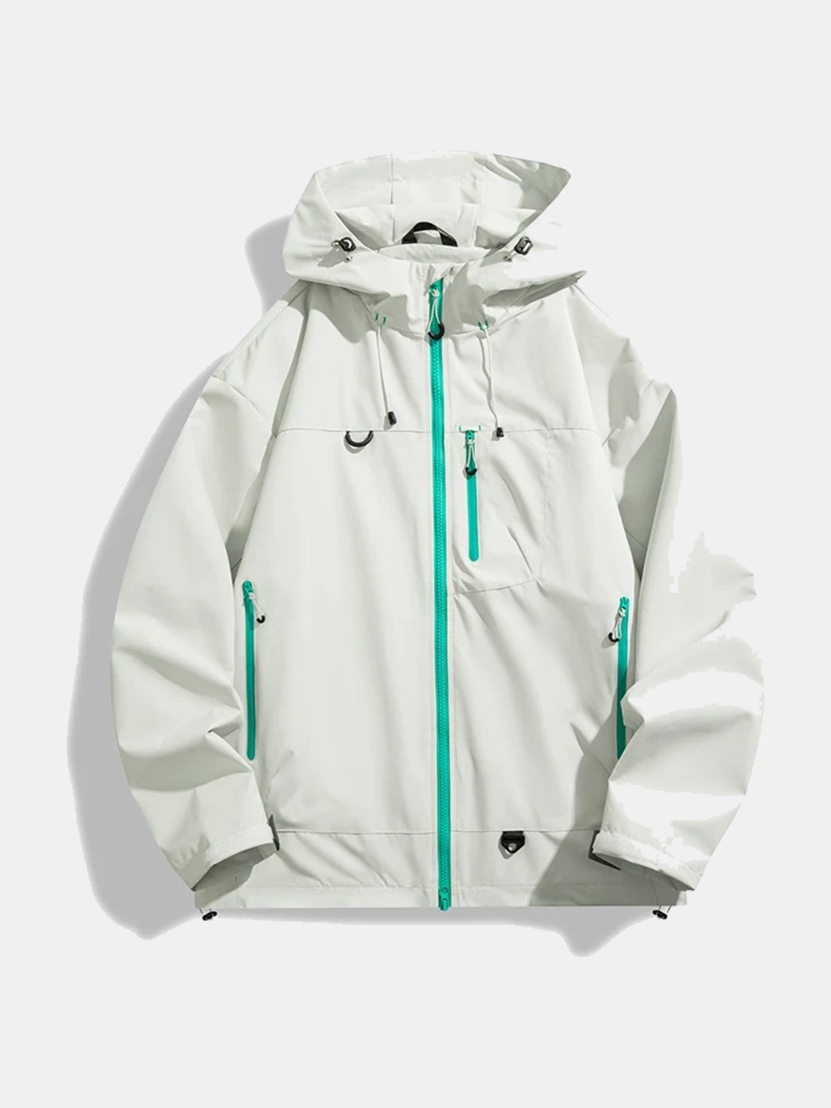 Chaqueta cortavientos blanco roto con capucha