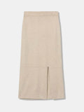 Falda midi de punto con abertura beige