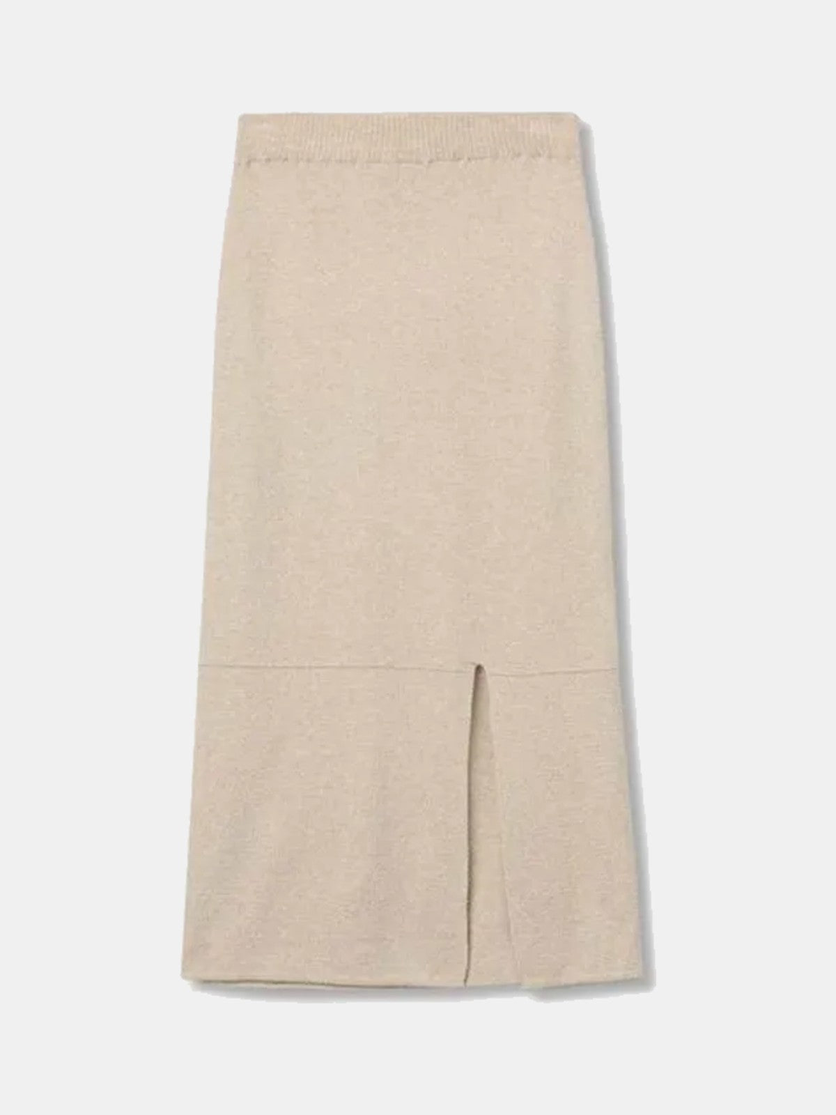 Falda midi de punto con abertura beige