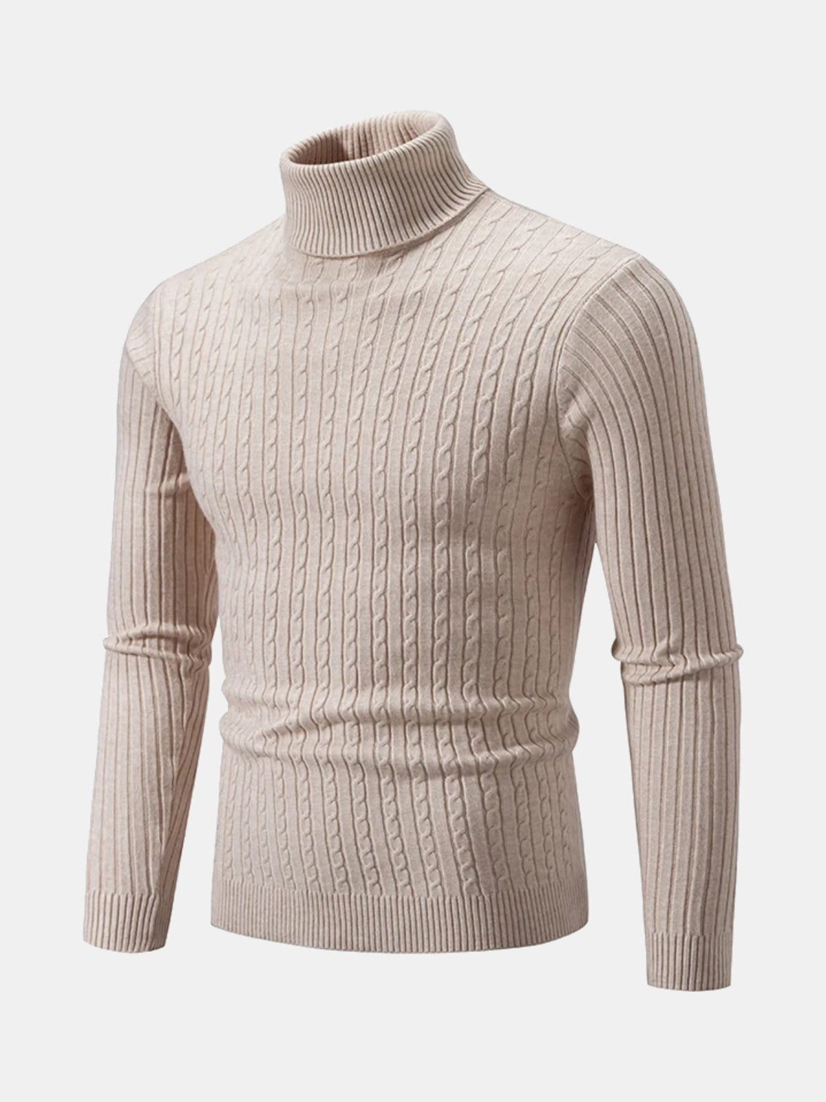 Jersey de cuello alto de canalé beige