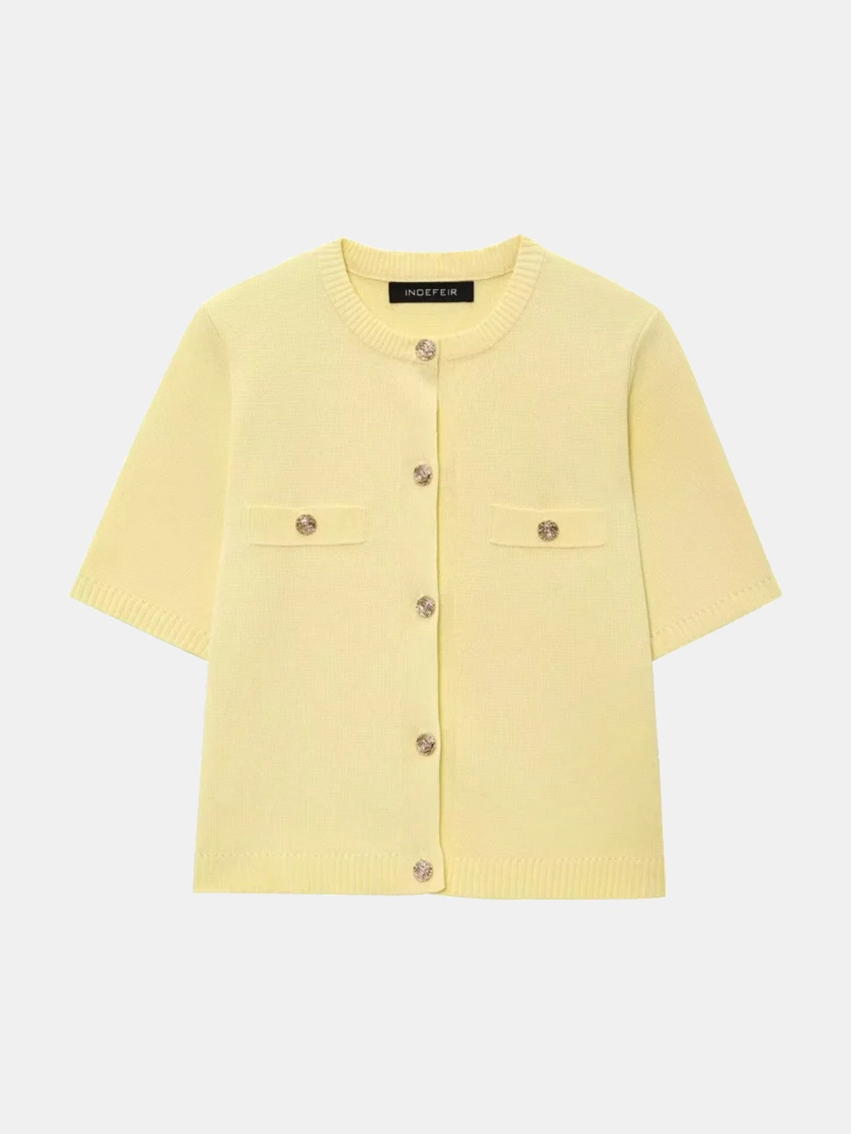 Chaqueta de punto de manga corta amarilla