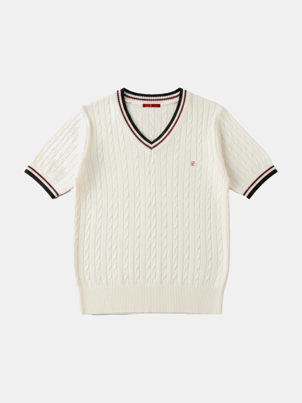 Jersey de manga corta con cuello de pico crema