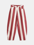 Pantalón barrel de rayas rojo y crudo