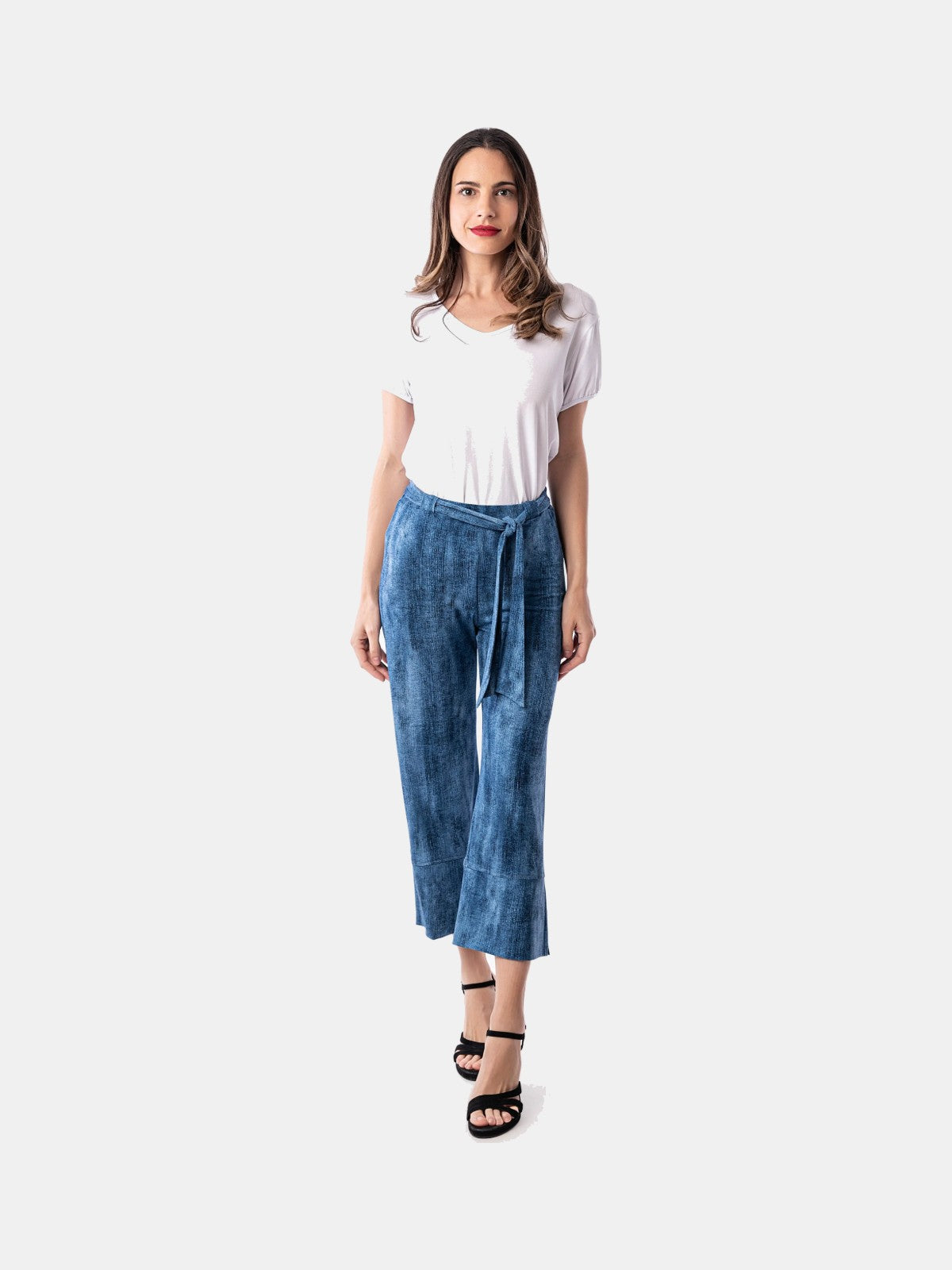 Pantalón culotte efecto denim con lazo
