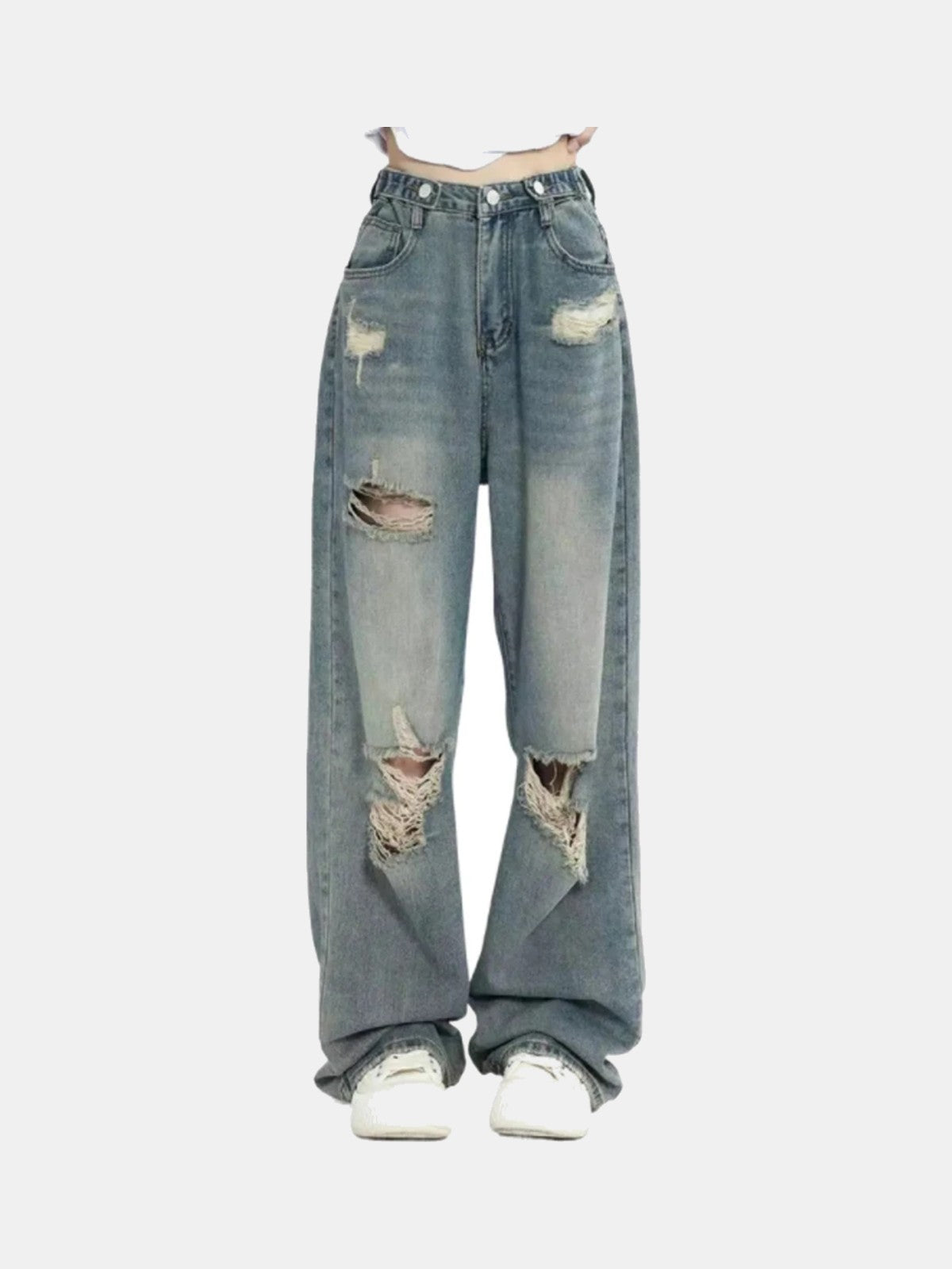 Vaqueros rectos con rotos lavado vintage