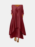 Vestido largo de algodón granate con capas