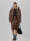 WarmCore™ Brown Check Faux Fur Lined Detachable Hooded Short Puffer Jacket