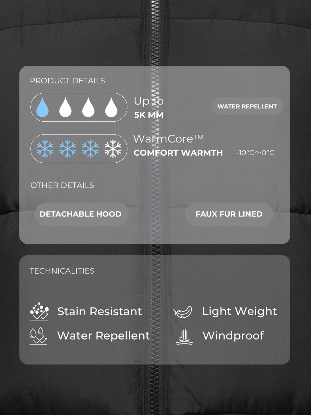 Chaqueta acolchada corta WarmCore™ con capucha desmontable y forro de piel sintética