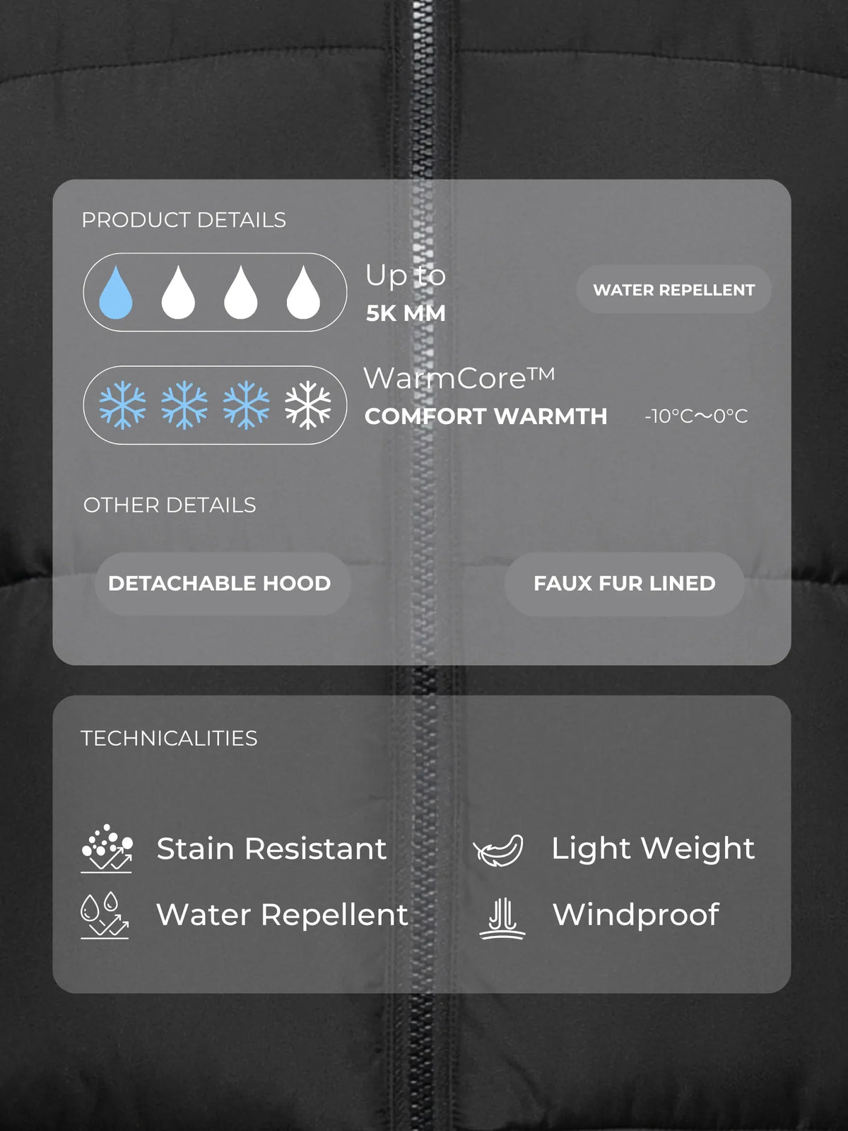 Chaqueta acolchada corta WarmCore™ con capucha desmontable y forro de piel sintética