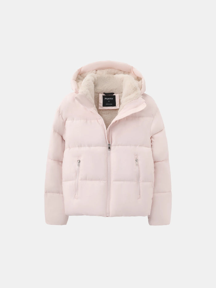 Chaqueta acolchada corta WarmCore™ con capucha desmontable y forro de piel sintética
